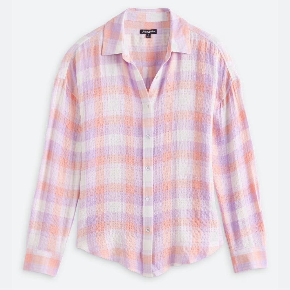 Plaid Button Down Shirt - Pink and Purple